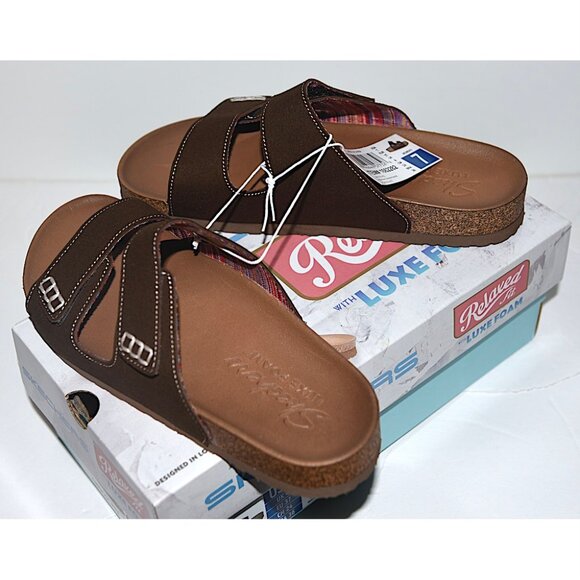 NIB Skechers Luxe Foam Relaxed Fit Sandals in Chocolate - Picture 5 of 7